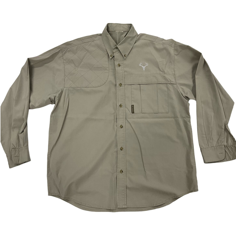 Men's Columbia Quilted Shoulder Khaki Hunting Button Up Long Sleeve Shirt XXL